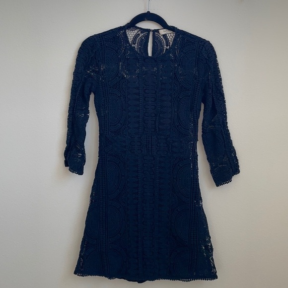 Ba&sh Navy Esthee lace mini A-line  dress Small - Picture 1 of 5